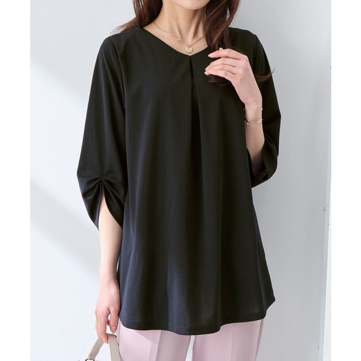 ブラック | ７分袖ＡラインチュニックＴブラウス | alotta