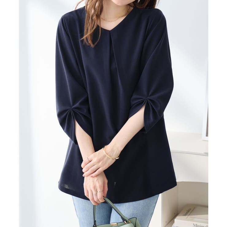 ネイビー | ７分袖ＡラインチュニックＴブラウス | alotta