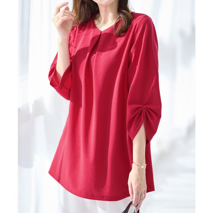 レッド | ７分袖ＡラインチュニックＴブラウス | alotta