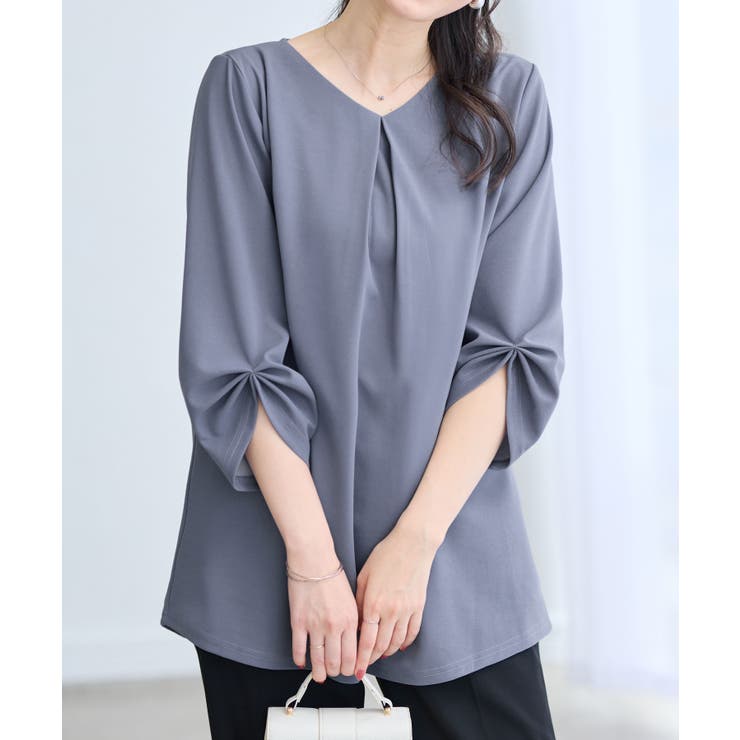 スモーキーブルー | ７分袖ＡラインチュニックＴブラウス | alotta