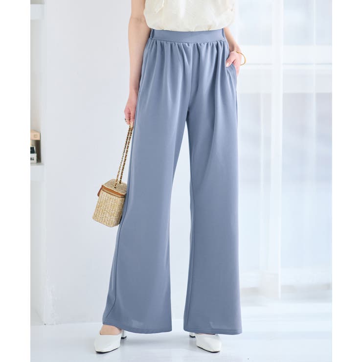 スモーキーブルー | 錯覚美脚ストレッチワイドパンツ | alotta