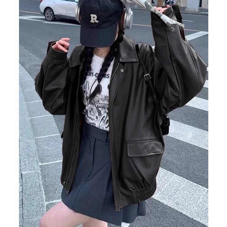 オーバーサイズ レザー ジャケット ブルゾン[品番：ALTB0002931