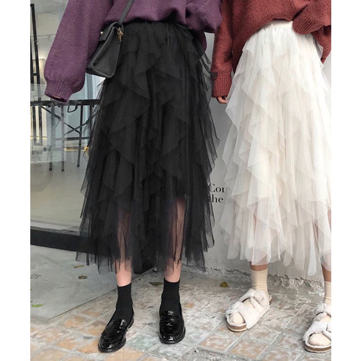 大人気 入手困難 チュールラッフルスカート フレイアイディー グレー