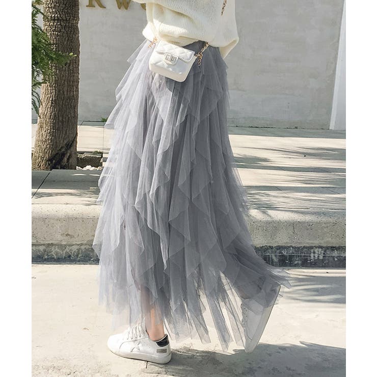 大人気 入手困難 チュールラッフルスカート フレイアイディー グレー