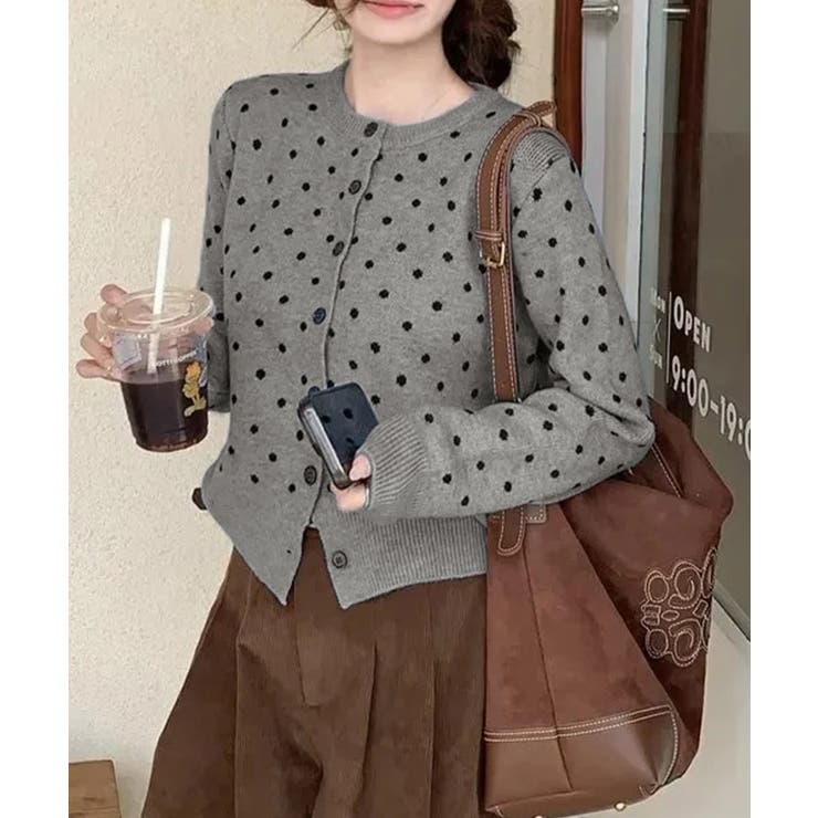 グレー | カーディガン ドット 韓国 ニット  | ALTROSE