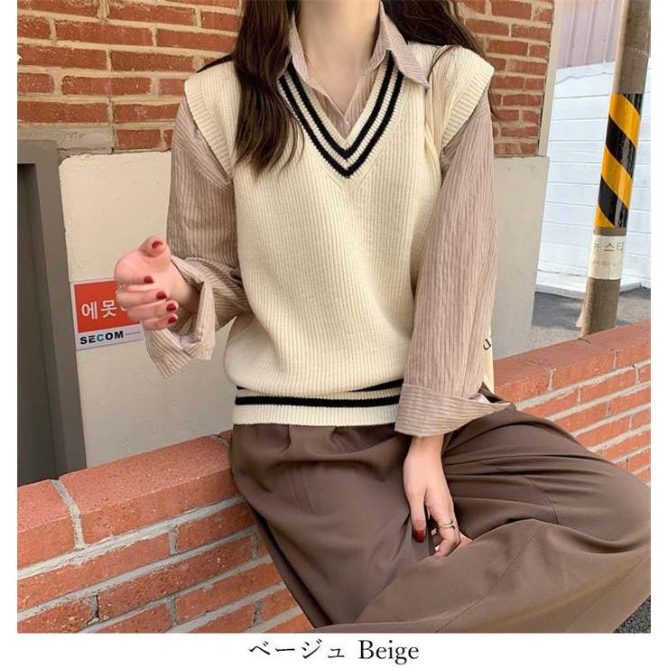ラインデザイン ニット ベスト 品番 Amlw Amely アメリー のレディースファッション通販 Shoplist ショップリスト