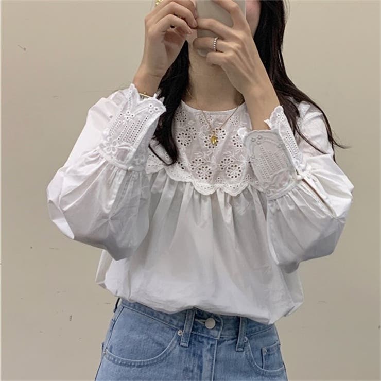 切り替えレース ブラウス 白 シャツ 品番 Amlw Amely アメリー のレディースファッション通販 Shoplist ショップリスト