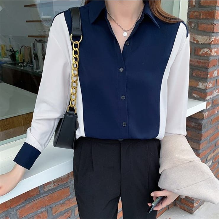 バイカラー ブラウス 長袖 品番 Amlw Amely アメリー のレディースファッション通販 Shoplist ショップリスト