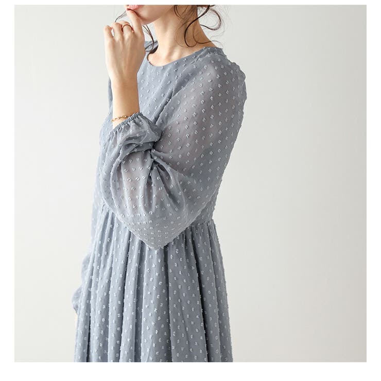 シフォンワンピース ドット ぽわん袖[品番：AMLW0002676]｜AMELY