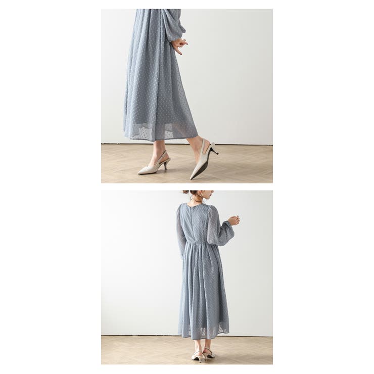 シフォンワンピース ドット ぽわん袖[品番：AMLW0002676]｜AMELY