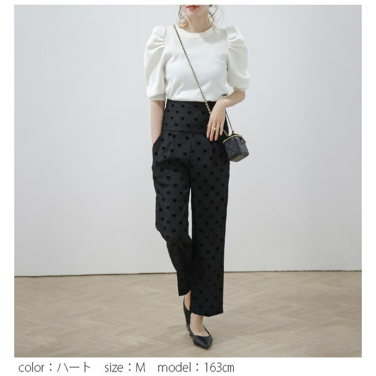 ハイウエストパンツ センタープレス フロッキードット[品番