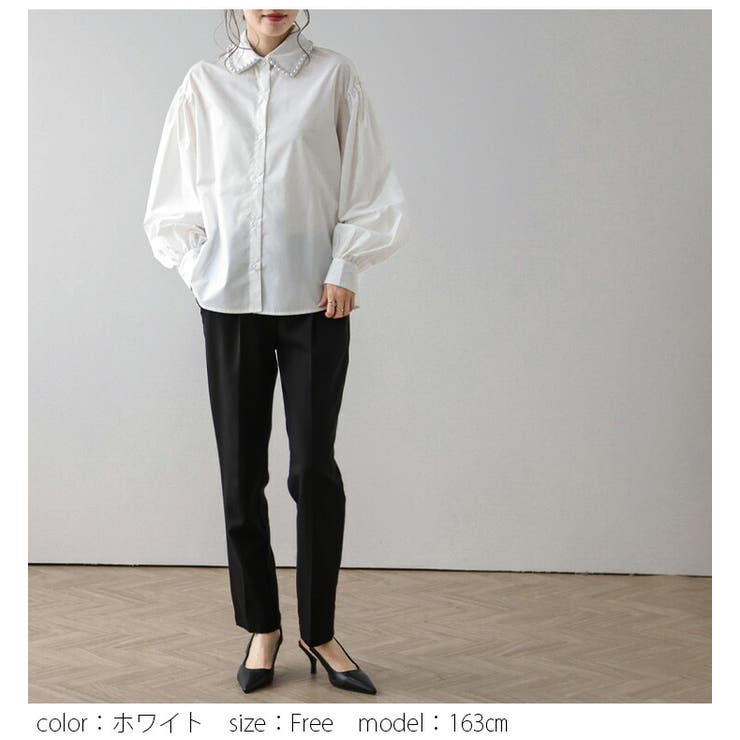 パール襟 ブラウス ギャザー[品番：AMLW0002715]｜AMELY