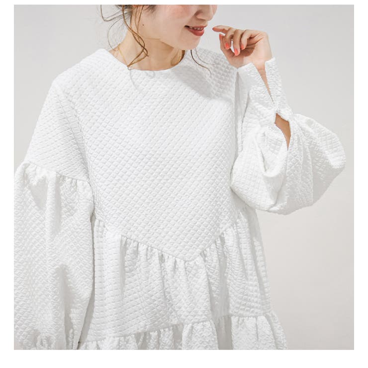 ティアードワンピース ふくれジャガード ボリュームスリーブ[品番  