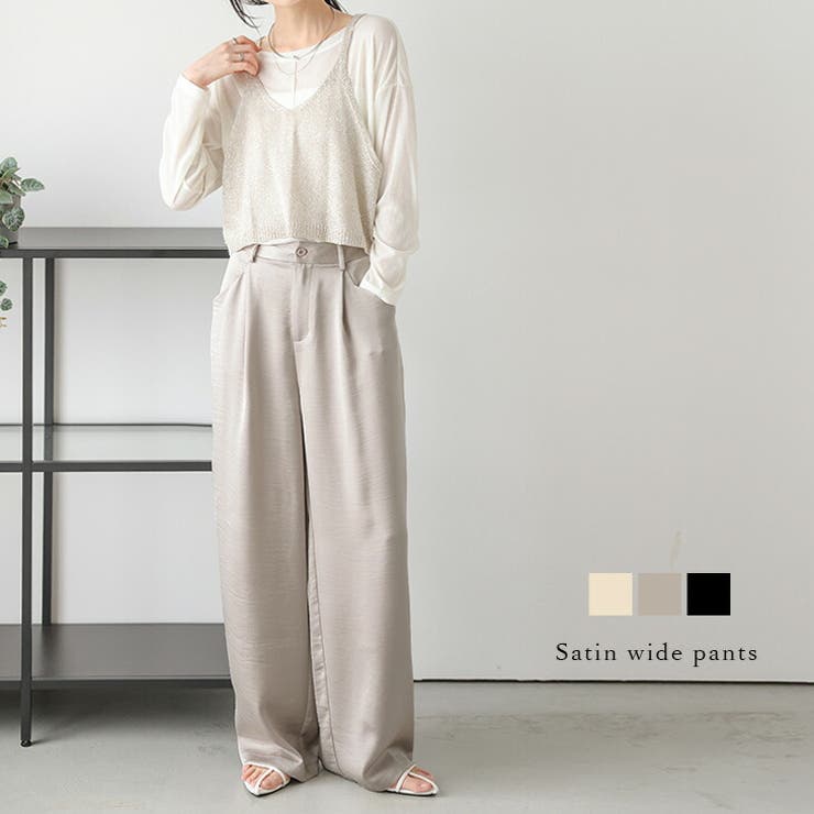 スラックス タックワイドパンツ サテン[品番：AMLW0003143