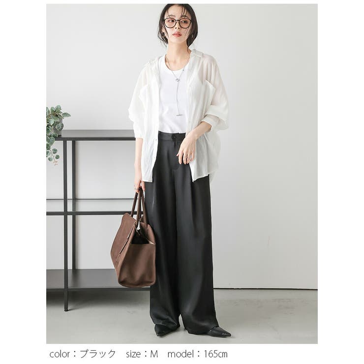 スラックス タックワイドパンツ サテン | AMELY | 詳細画像11 