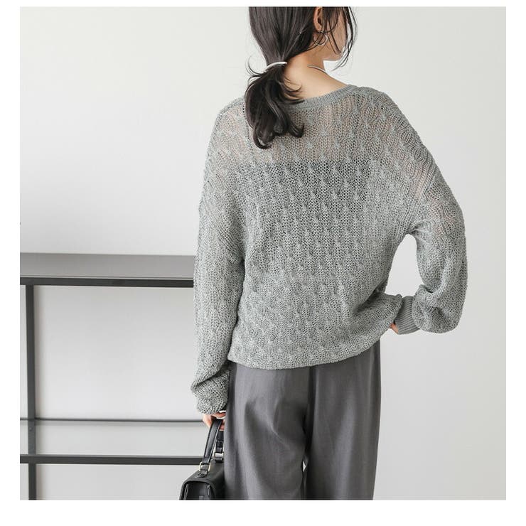 【全商品オープニング価格 特別価格】 透かし編みニット かぎ編み ドロップショルダー[品番 トップス