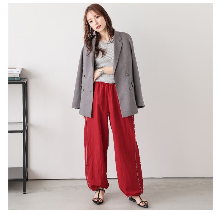 ワイドパンツ スポーティカジュアル サイドライン[品番：AMLW0003130