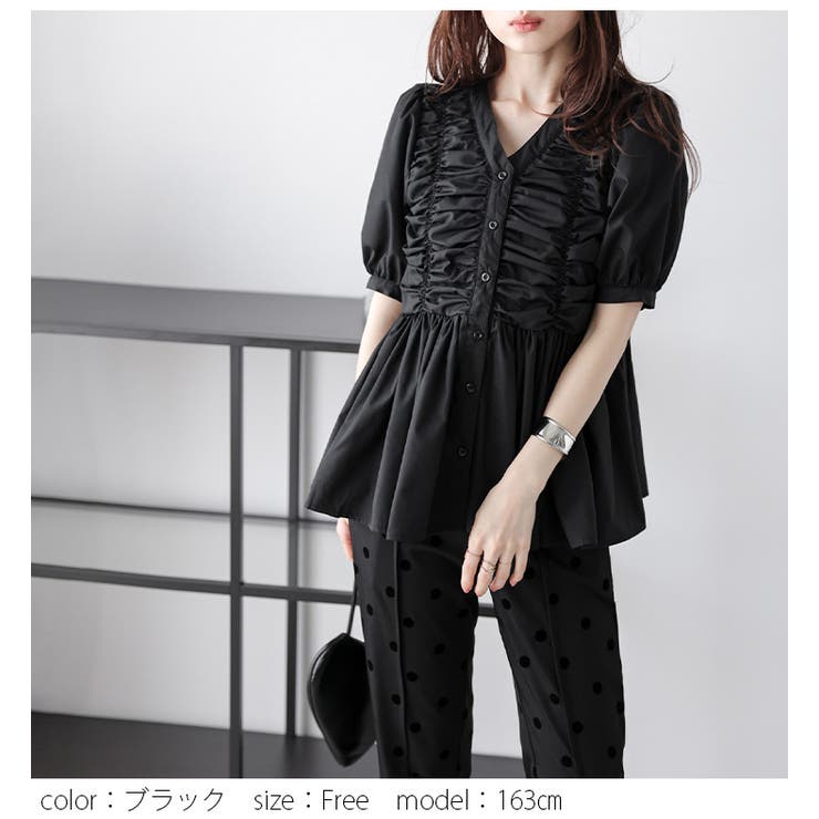ギャザー ペプラム ブラウス[品番：AMLW0003123]｜AMELY