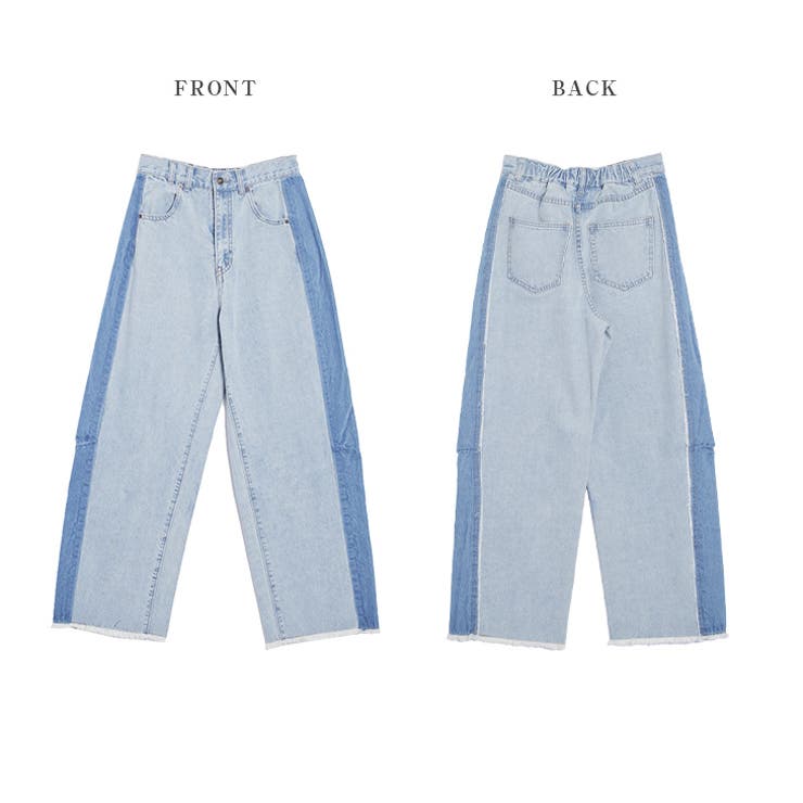 フリンジヘム ワイドデニムパンツ ヴィンテージライク[品番