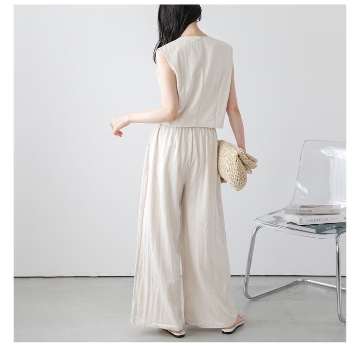 リネン セットアップ ショート ベスト ワイドパンツ 韓国 cr8348 セール 36%OFF】ベストストア Beststore ワイドパンツ