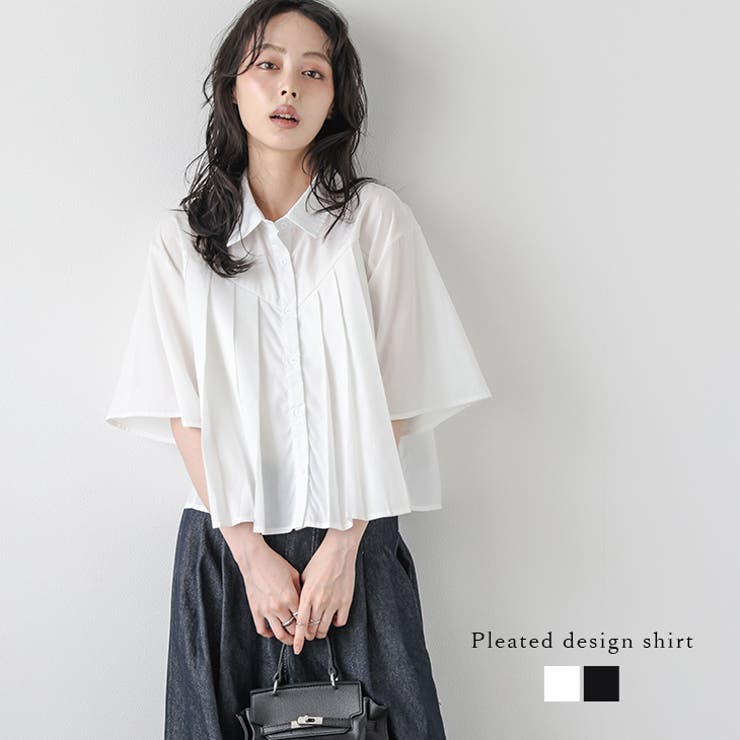 プリーツデザイン 半袖シャツ レギュラーカラー | AMELY | 詳細画像1 