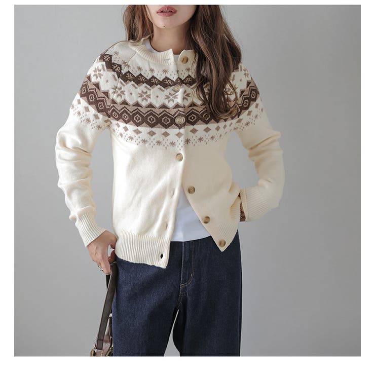 ニットカーディガン ノルディック柄 クルーネック | AMELY | 詳細画像7 