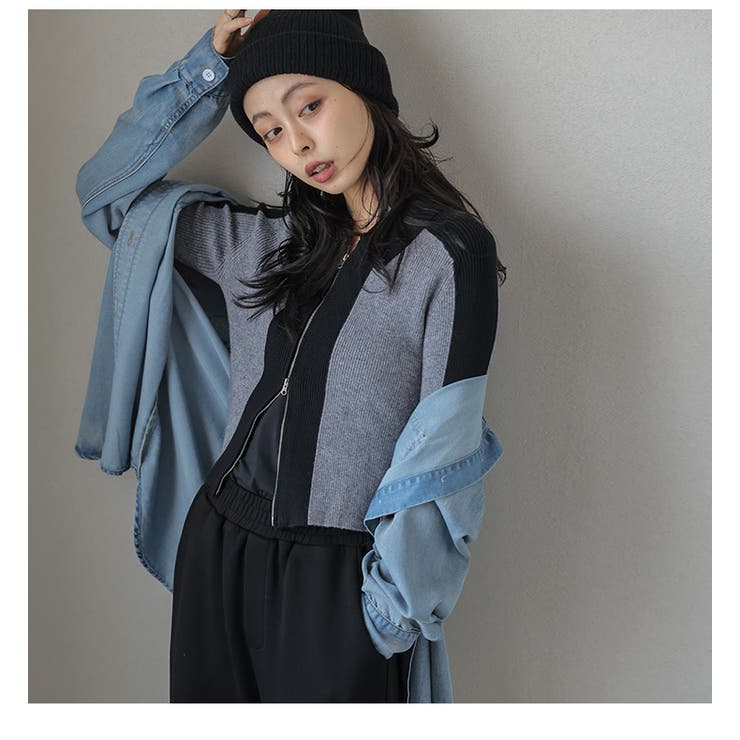 バイカラー リブニット カーディガン | AMELY | 詳細画像8 