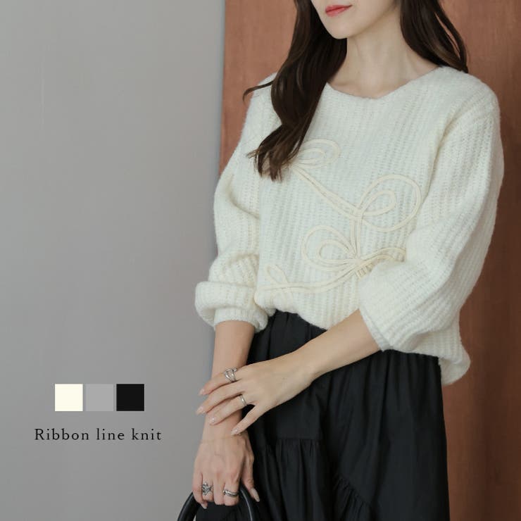 ニット リボン ボリュームスリーブ | AMELY | 詳細画像1 