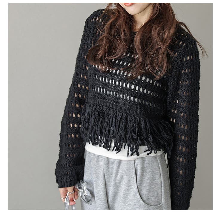 ニット フリンジ 透かし編み | AMELY | 詳細画像13 