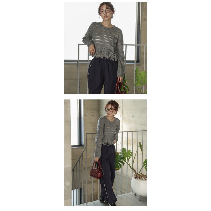 ニット フリンジ 透かし編み | AMELY | 詳細画像6 