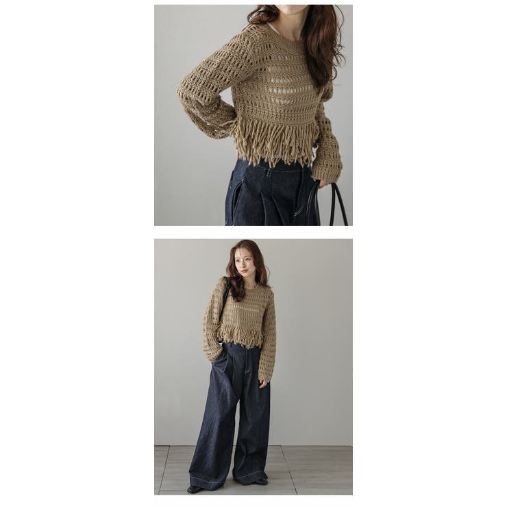 ニット フリンジ 透かし編み | AMELY | 詳細画像10 