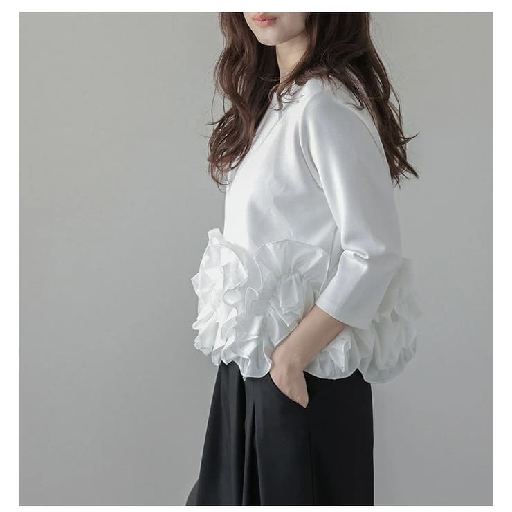 フリルドッキングトップス 裾フリル 華やか[品番：AMLW0003260]｜AMELY