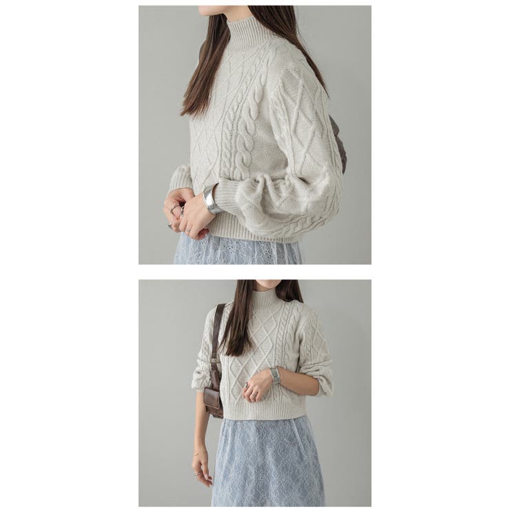 ケーブルニット クロップド丈 ハイネック | AMELY | 詳細画像10 