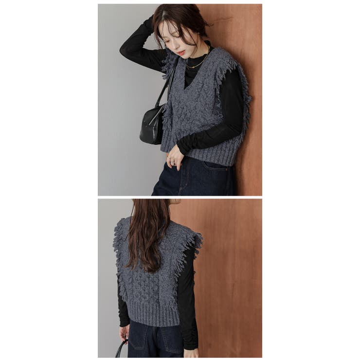 ニット ベスト フリンジ | AMELY | 詳細画像9 