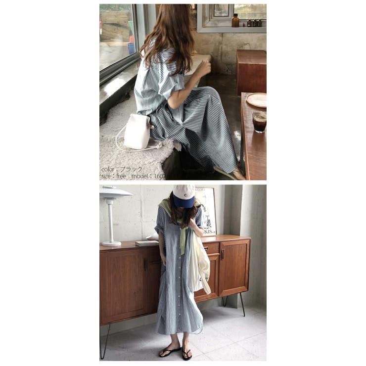 シャツワンピース ストライプ柄 韓国ファッション 品番 Amlw Amely エメリー のレディースファッション通販 Shoplist ショップリスト