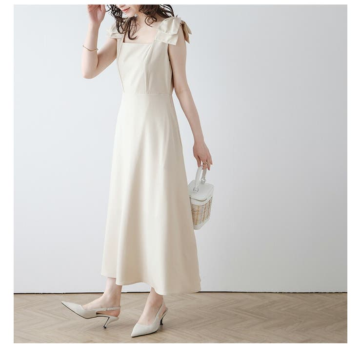 ショルダーリボン ワンピース Aライン[品番：AMLW0002829]｜AMELY