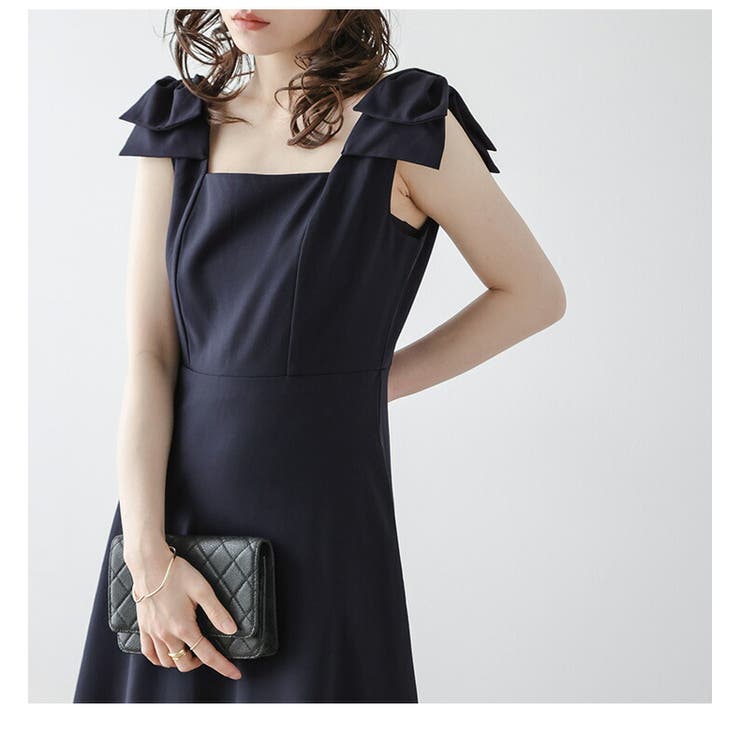 ショルダーリボン ワンピース Aライン[品番：AMLW0002829]｜AMELY