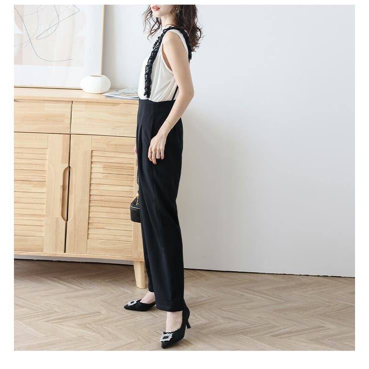 タックパンツ 美シルエット ストラップ付き[品番：AMLW0002858