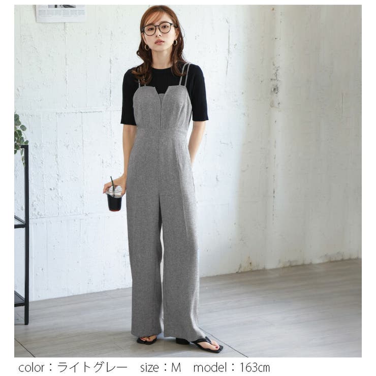 ネイビー ツイード風 サロペット ツイード ワイドサロペット chw22a166-ファッション通販サイト