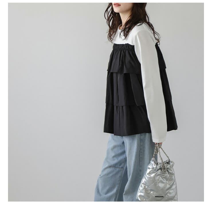 イエナ　ティアードフリル　カットソー　今期物 ティアードフリル ドッキング カットソー[品番：AMLW0002995