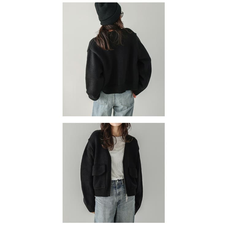 ニットカーディガン ダブルジップ 厚手[品番：AMLW0003018]｜AMELY