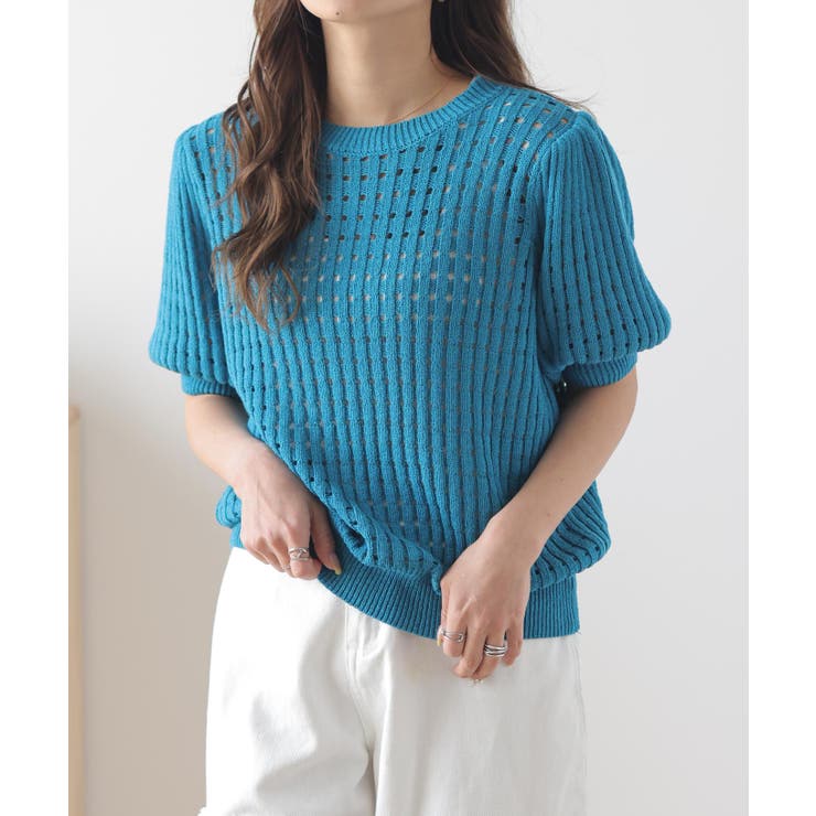 メッシュニット カットソー 5分袖[品番：AMLW0002242]｜AMELY
