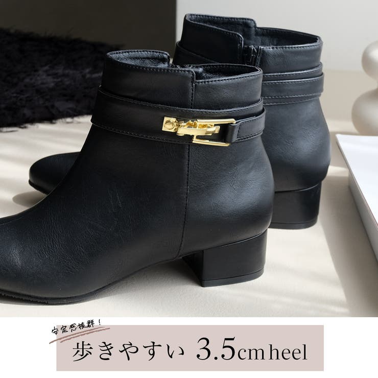 チャンキーヒール 低反発 ショートブーツ レディース[品番