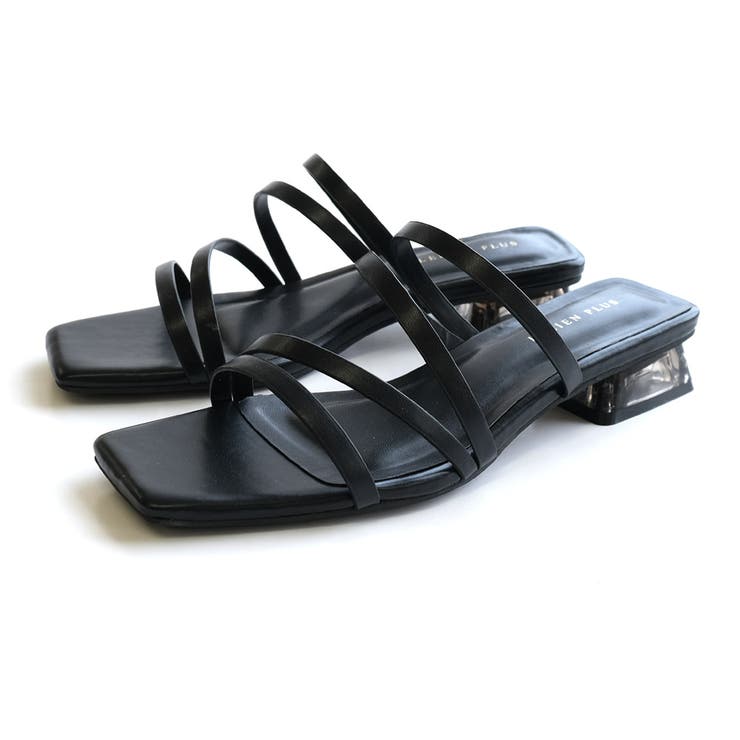 ブラック(スムース) | クリアヒール メニー ストラップ サンダル レディース | AmiAmi