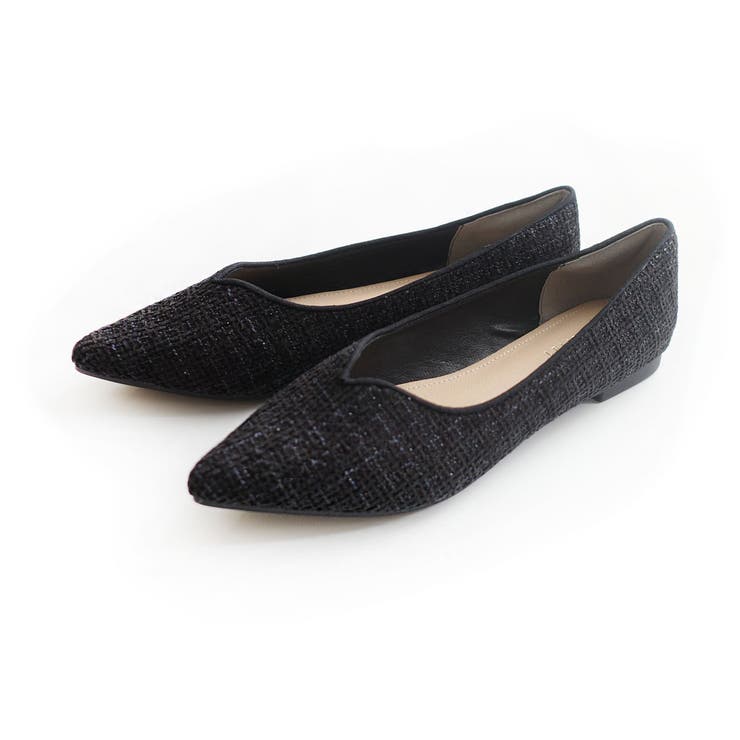 ブラック(ツイード) | Vカット デザインパンプス レディース | AmiAmi