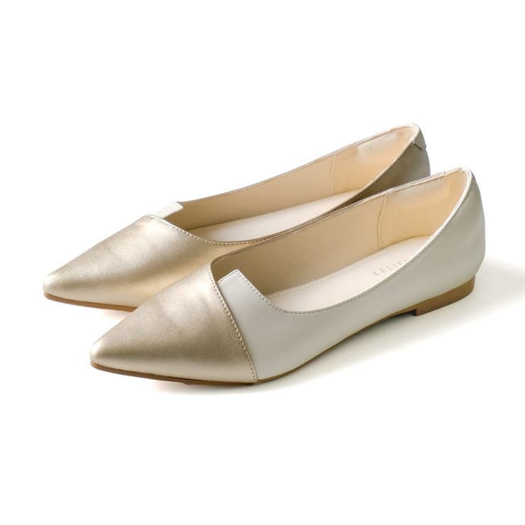 シャンパン(PU)×IV(PU) | バイカラー フラットパンプス レディース | AmiAmi