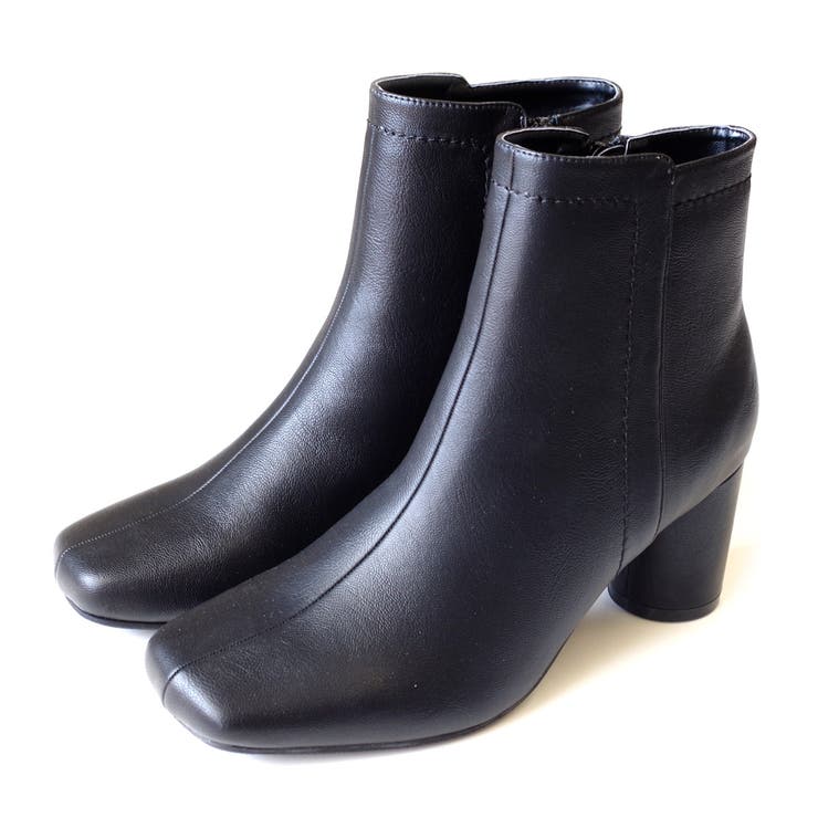 ブラック(スムース) | 円柱ヒール ショートブーツ レディース | AmiAmi