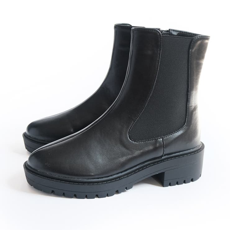 ブラック(スムース) | 厚底 サイドゴア ショートブーツ レディース | AmiAmi