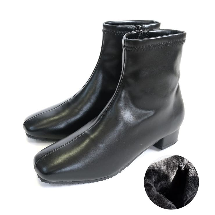 ブラック(スムース)裏起毛 | 防水 ストレッチ ショートブーツ レディース | AmiAmi