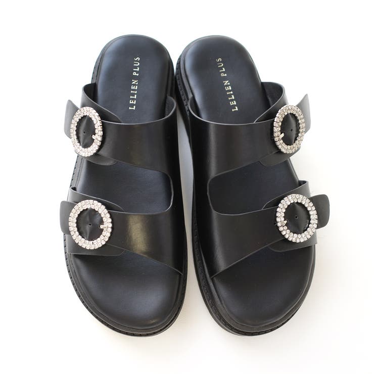 ブラック | 厚底 ビジュー サンダル レディース | AmiAmi